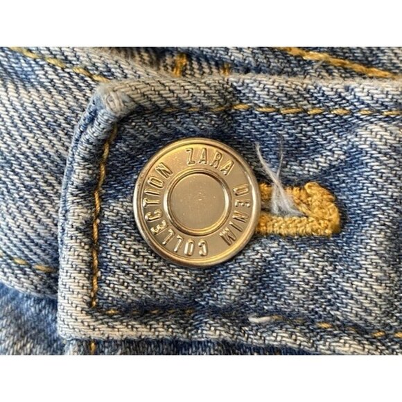 Zara Girls 'The Mom Fit' Medium Wash Straight Leg Distressed Pockets Sz 11-12 Yr - Picture 7 of 9